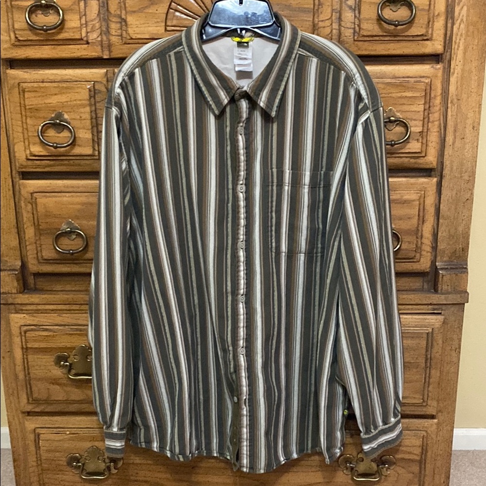 The North Face Striped Men's L/S Shirt Green/Brown/Tan Size XL